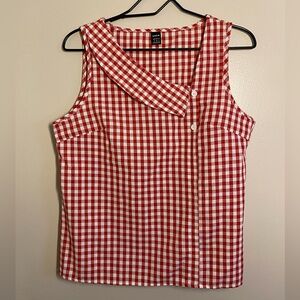 Red Gingham Asymmetrical Sleeveless Top Medium